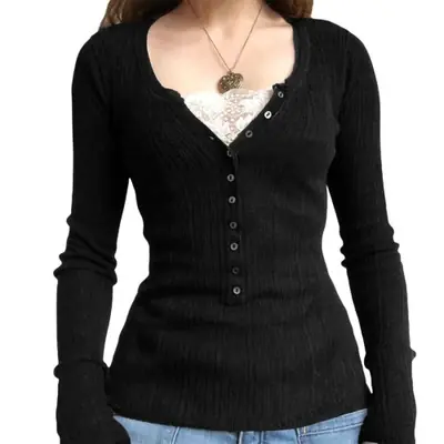 Pull Tricoté Dentelle Patchwork Gothique Y2K