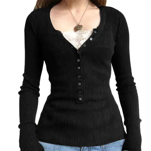 Image de Pull Tricoté Dentelle Patchwork Gothique Y2K