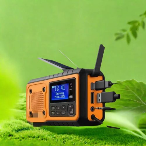 Imagen de Radio de Emergencia DAB+ FM con Bluetooth, Batería de 5000 mAh, Cargador Solar y Manivela, Incluye Despertador y Función de Linterna - Ideal para Situaciones de Emergencia