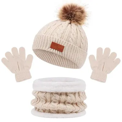 Image de Ensemble Hiver Bébé - Chapeau, Écharpe & Gants Tricotés