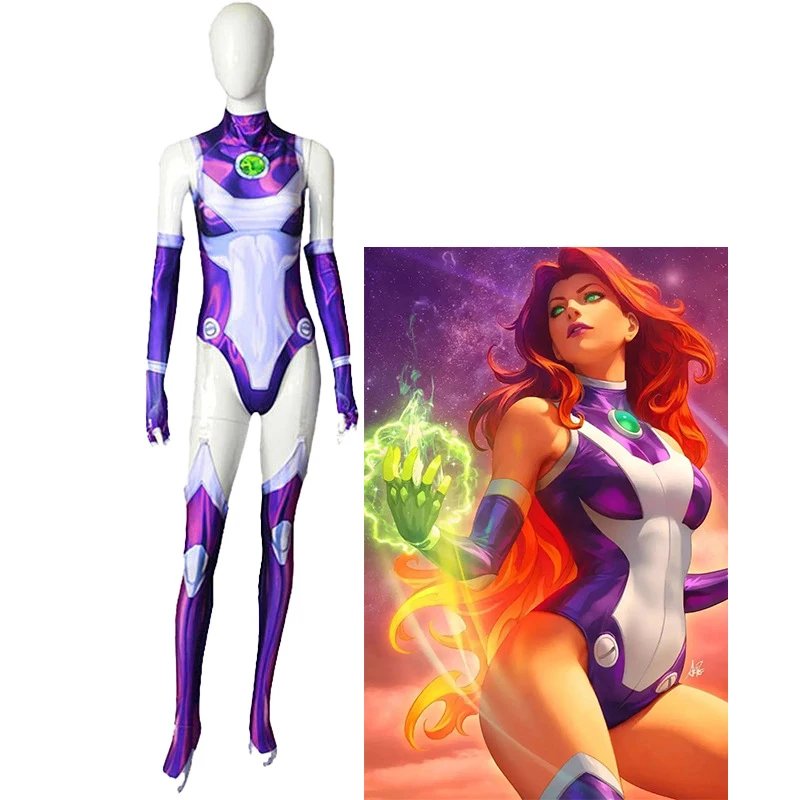 Zdjęcie Kombinezon Cosplay Starfire z serialu Teen Titans – Zentai Kostium Superbohaterki Koriand'r, Idealny na Halloween i Imprezy Tematyczne