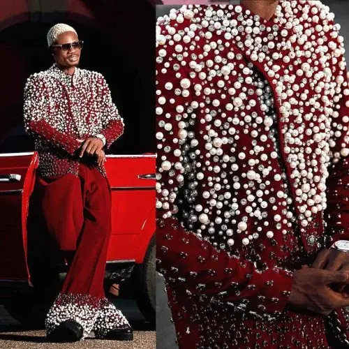 Image de Costume de Marié Sur Mesure avec Perles de Cristal