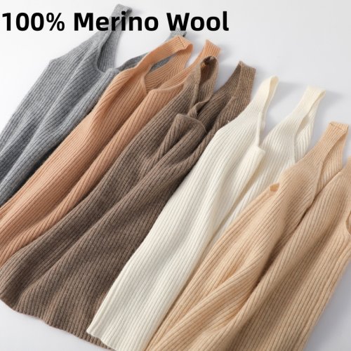 Imagen de Chaleco de Lana de Color Liso para Mujer, Jersey Ajustado con Cuello en V, Top de Punto 100% Algodón