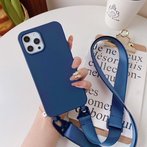 Imagen de Funda de teléfono de silicona suave con cordón cruzado para iPhone 16 17 15 11 12 14 Pro Max 13 XR X 7 8 Plus, funda mate con correa para collar
