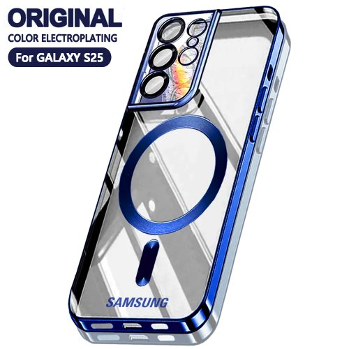 Afbeelding van Magnetische Siliconen Hoes met MagSafe Compatibiliteit voor Samsung Galaxy S23 FE, S24 Plus, S25 Ultra & Apple iPhone – Transparante Telefoonhoes met Lensbescherming en Schermbeschermglas