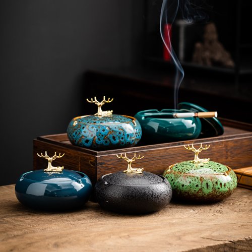 Zdjęcie Okrągłe ceramiczne popielniczka salon ochrona przeciwko muchom popiół z pokrywką popielniczka popielniczka akcesoria do dekoracji domu wyślij prezent dla chłopaka