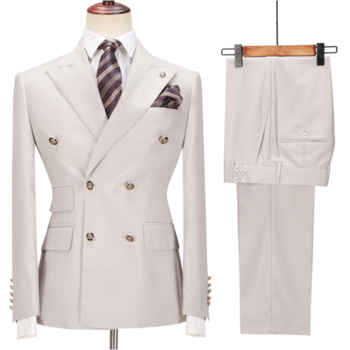 Immagine di Abito Uomo 2 Pezzi Beige Doppio Petto Tinta Unità – Elegante Completo per Matrimonio, Cerimonie, Lavoro e Occasioni Speciali