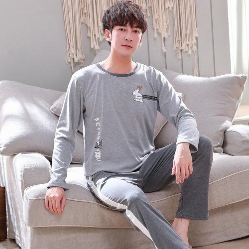 Image of Cozy Autumn Cotton Plus Size Men's Pajama Set – Soft 2-Piece Lounge Wear for Comfortable Sleep and Relaxation at Home