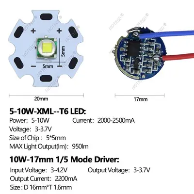 Image de Puce LED 10W XLM T6 - Lumière Puissante pour Lampe Torche
