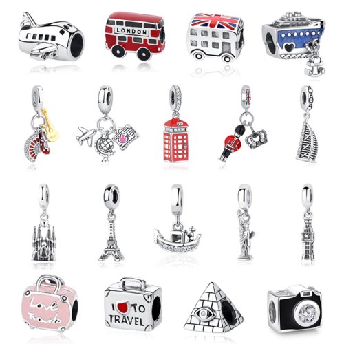 Afbeelding van Echte 925 Sterling Zilver Bedels – Liefde & Reizen Thema’s