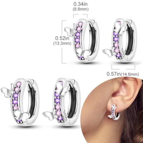 Image de Boucles d'oreilles en argent 925 - Coeur & Papillon