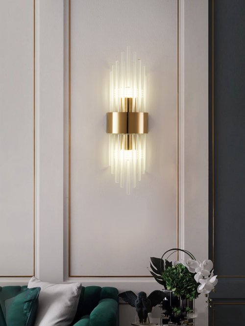 Imagen de Aplique de Pared en Cristal y Acero Inoxidable Dorado y Negro para Salón, Dormitorio y Cocina – Iluminación Decorativa con Bombilla G9