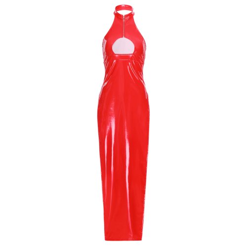 Immagine di Abiti da donna aderenti aderenti in pelle PU skinny sexy da donna punk gotico con scollo all'america...