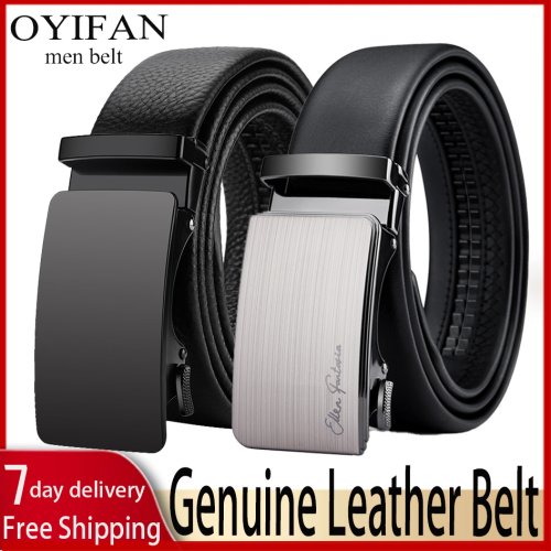 Premium Genuine Leather Men's Belt with Alloy Buckle and Automatic Ratchet Closure – Stylish Designer Belt for Everyday Wear