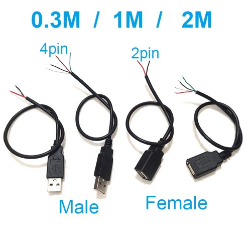 Afbeelding van USB Verlengkabel 5V met 2- en 4-pins Connector, 0,3m, 1m en 2m – DIY USB Man-Vrouw Jack Kabel voor Opladen en Dataoverdracht