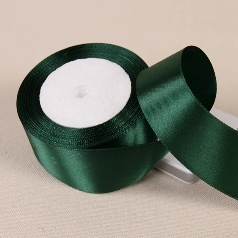 Imagen de Cinta de Raso Artesanal Verde Oscuro de 25 Yardas - Ideal para Decoración Navideña, Lazo DIY, Sombreros Hechos a Mano, Costura y Accesorios para el Cabello en Fiestas