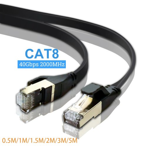 Zdjęcie Kabel Ethernet Cat8 Płaski kabel Lan Szybki RJ45 40Gbps 2000Mhz do domowego routera Modem Komputer, PC, PS4, TV, laptopów