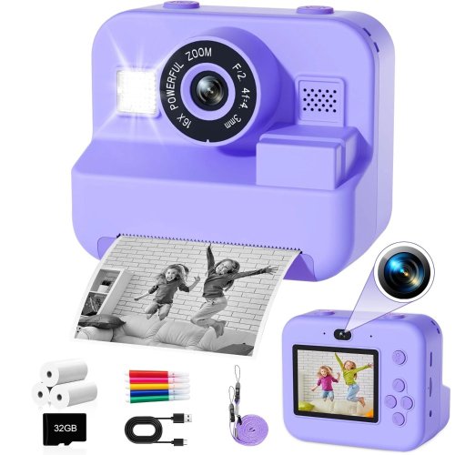 Imagen de Cámara Educativa con Impresión Instantánea Térmica, Mini Cámara Digital de 1080p con Tarjeta de 32GB para Niños - Ideal para el Aprendizaje y Desarrollo Creativo