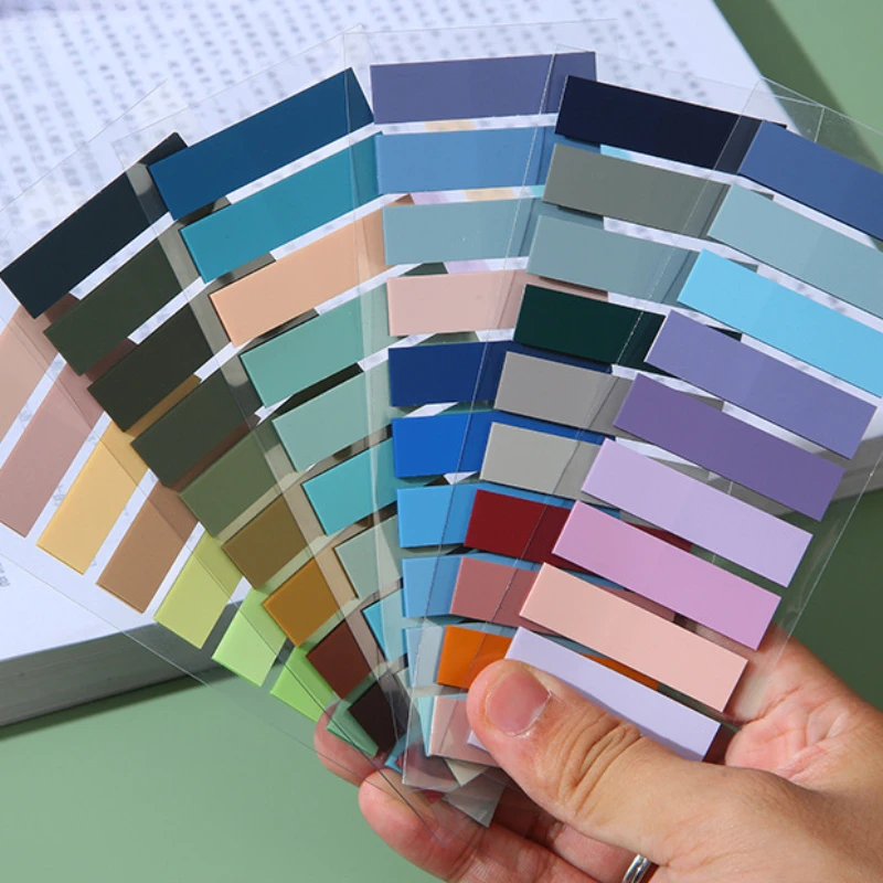Afbeelding van 200 stuks Morandi-kleurige doorschijnende pet-index stickers voor kleurclassificatie – bladwijzers, briefpapier, memo pad, notitieboekje en sleutelmarkering