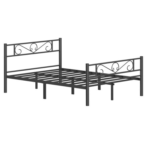 Image of 140 x 190 Bed Frame with Metal Base, Double Bed, Metal, Easy Assembly, Ink Black/White