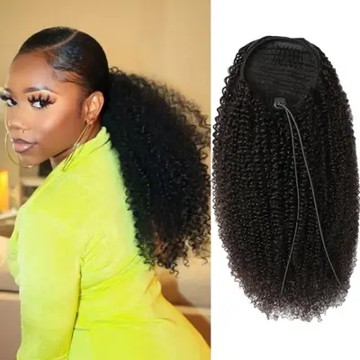 Image de Extensions de Cheveux Bouclés Naturels 1B - Queue de Cheval Crépue