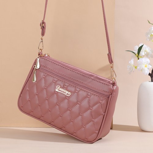 Image of Stylish PU Leather Crossbody Bag with Zipper Closure – Large Capacity Embroidered Shoulder Bag for Women, Fashionable Everyday Handbag