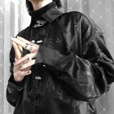 Image de Chemisier Vintage Harajuku Dragon Jacquard Y2K