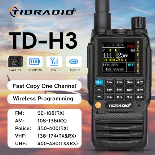 Imagen de Radio Walkie Talkie Tidradio H3 con Aplicación Móvil, Larga Distancia, Programación Inalámbrica y Banda Aérea para Radioaficionados