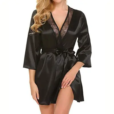 Image de Robe de Nuit Sexy en Satin & Dentelle - Grande Taille