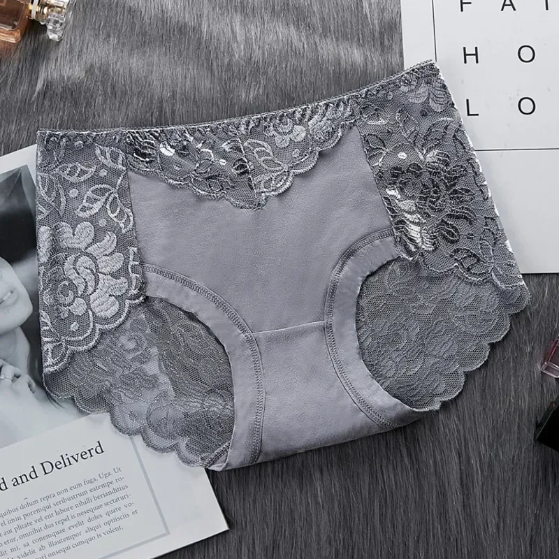 Immagine di Mutandine intimo in cotone da donna Mutandine sexy in pizzo a vita media Slip femminili vuoti Hip Lift Mutande per Lady Lingerie Нижнее Белье