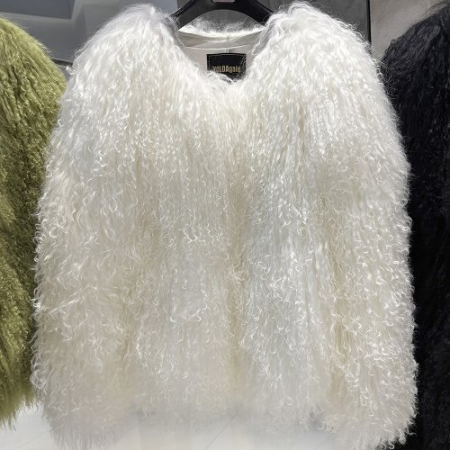 Immagine di Cappotto in Pelliccia di Pecora Bianca Autentica – Stile Mongolo Inverno 2025, Caldo e Elegante per Donne