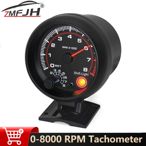 Imagen de Tacómetro Universal para Coche de 0 a 8000 RPM con Luz de Cambio de Marcha, Compatible con Vehículos de 1 a 8 Cilindros, Diseñado para Autos de Carreras y Automóviles 12V