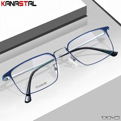 Imagen de Gafas graduadas para hombre y mujer con lentes ópticas anti-luz azul, montura de metal y titanio, ideales para miopía y lectura