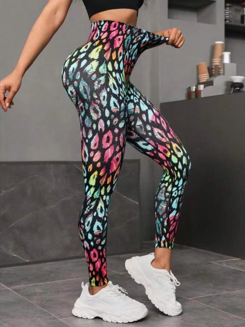 Image of 3D Printed Seamless Peach Tie-Dye Yoga Pants with High Waist Push-Up Effect – Premium Workout Leggings for Women
