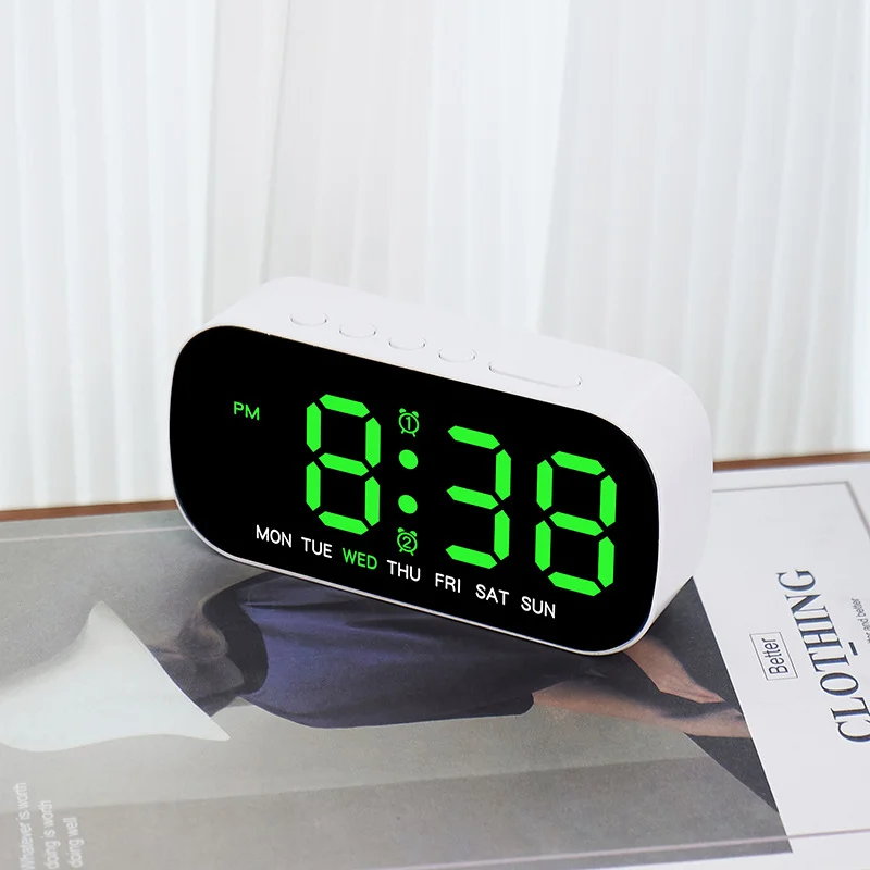 Imagen de Reloj Despertador Digital con Alimentación USB, Pantalla LED con Temperatura, Fecha y Día de la Semana, Alarma Dual, Modo Nocturno y 5 Niveles de Brillo, Compatible con Formato 12h/24h