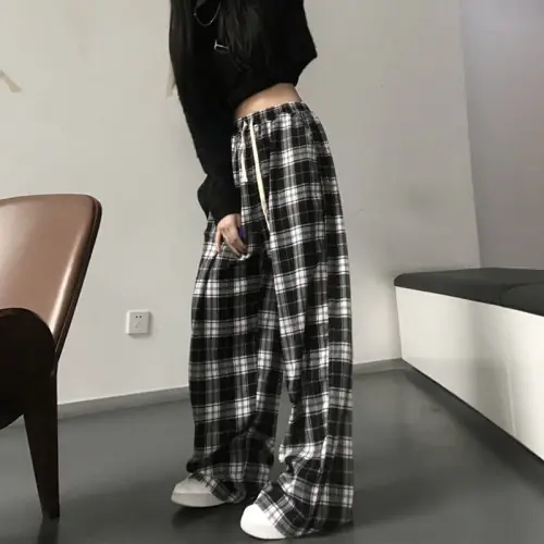 Image de Pantalon Harajuku Carreaux Noir & Blanc - Style Hip Hop Décontracté