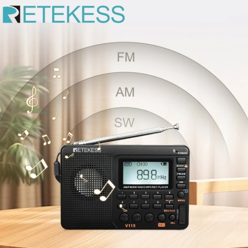 Bild von Retekess V115 Tragbares Radio mit FM/AM/SW, Wiederaufladbarem Akku, Mehrbandempfang, USB-Recorder und Lautsprecher – Ideal für Senioren