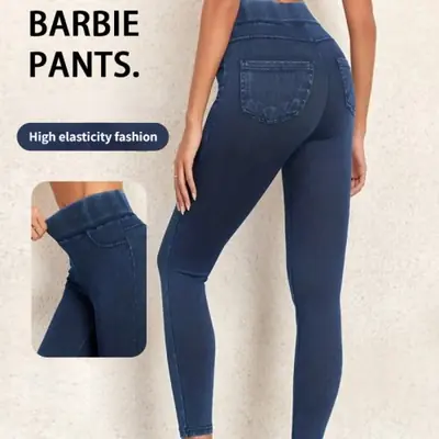 Image de Leggings Yoga Faux Denim Femme - Taille Haute & Élastiques