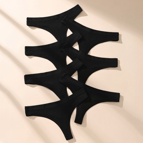 Immagine di Set di 7 Perizomi in Cotone per Donna – Mutandine Intimo a Righe, Slip Nero Morbido, Tanga Lingerie Femminile Taglie Forti
