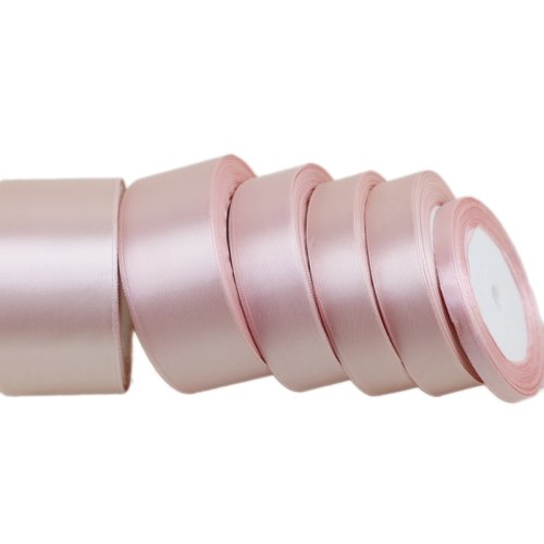 Image of Premium 25-Yard Pink Single-Face Satin Ribbon for Elegant Gift Wrapping and Christmas Decorations