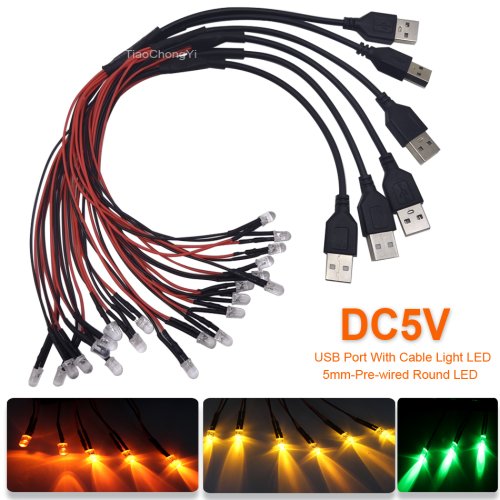 Image de Kit LED USB 5mm Rouge, Vert, Bleu - Veilleuse DIY Prêt à Monter