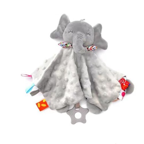 Afbeelding van Zachte Babyveiligheidsdeken Olifant met Bijtring, Rammelaars en Tags – Mobiel Knuffeldier als Cadeau voor Pasgeboren Baby’s