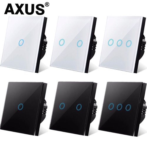 Afbeelding van Axus EU Touchschakelaar met LED-Verlichting, Gehard Kristalglas Panel, Sensorische Schakelaar voor 1/2/3 Gang, AC 100-240V, Slimme Wandlamp voor Woonkamer en Slaapkamer