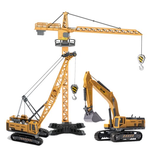 Bild von Engineering Diecast Kran Bulldozer Bagger Fahrzeug Bau Legierung + Kunststoff Traktor Trägheit Modell Spielzeug für Kinder Jungen