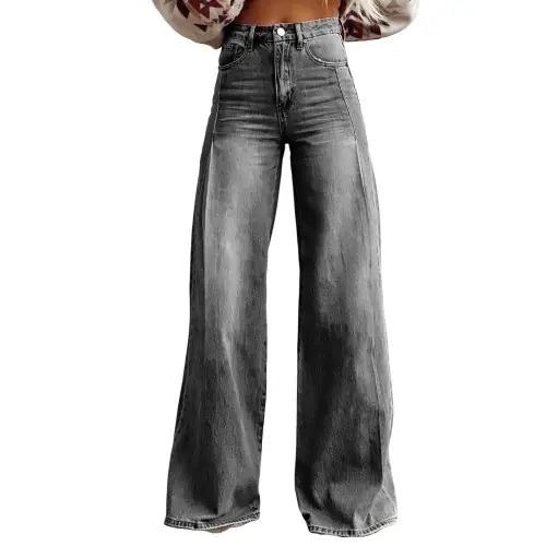 Image de Jean Femme Taille Haute Patchwork Jambes Larges