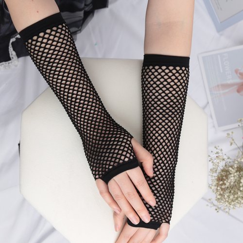 Nuevos guantes góticos largos sin dedos de rejilla negra, brazalete para pierna y brazo, ropa de fiesta, guante elegante para mujer, manopla Ninja Darkly para Cosplay