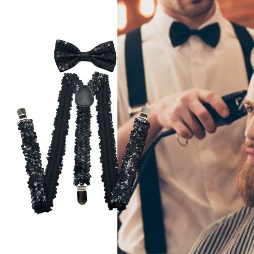 Immagine di Bretelle da Uomo con Cravatta da Smoking e Clip in Metallo – Elegante e Brillante per Occasioni Speciali