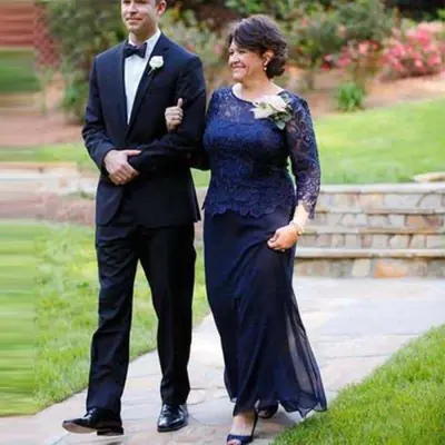 Image de Robe Maman de Mariée Bleu Marine Grande Taille