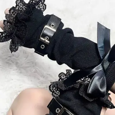 Image de Gants Harajuku Dentelle Patchwork - Style Y2K Gothique