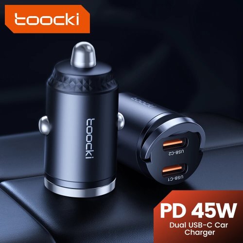 Imagen de Cargador de Coche Toocki Mini PD 45W con Anillo de Tracción y Carga Rápida USB-C para iPhone 14, 13 Pro, Xiaomi, Samsung, Huawei